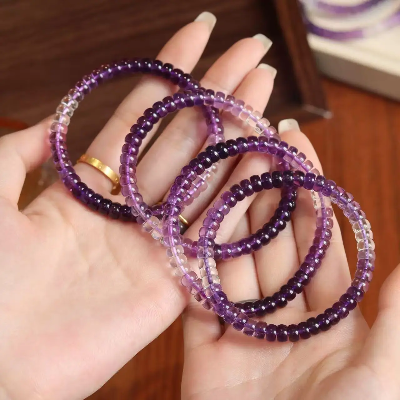 Natural Gradient Amethyst Beaded Bracelet | Healing Crystal Jewelry for Women | Bohemian Stackable Gift Bracelet