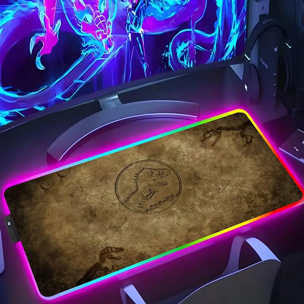 Dinosaur-J-Jurassic Park Mouse Pad RGB Luminous 900X400mm Large Table Mat Non-slip Extra Large Game Office Mouse Pad