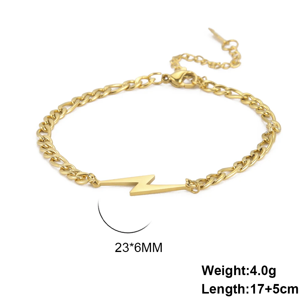 Lightning Pendant Bracelet Stainless Steel Figaro Chain Bracelet for Women Men Fashion Charm Jewelry for Couple Party Gift