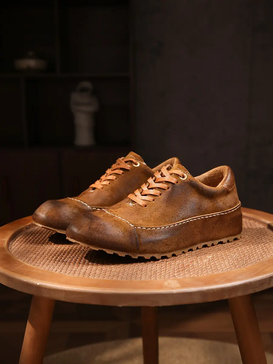 

Horse Leather Goodyear Men's Shoes Vintage Short Face Men's Casual Leather Shoes British Style Anti-velvet Fur Leather Sneakers