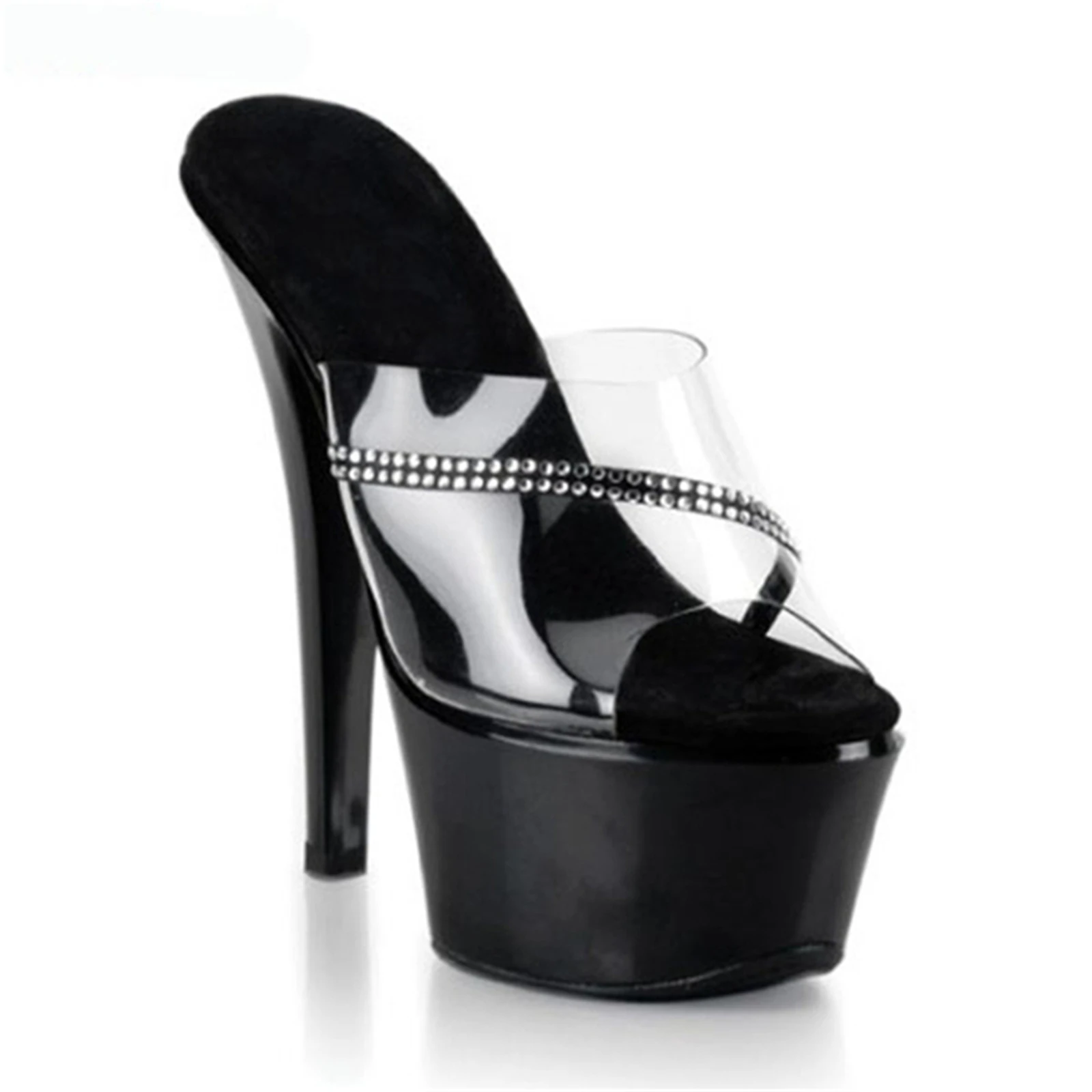 ​15CM Clear PVC Platform Sandals, Transparent Chunky Heel Pumps for Women, Minimalist Open Toe Party Shoes​