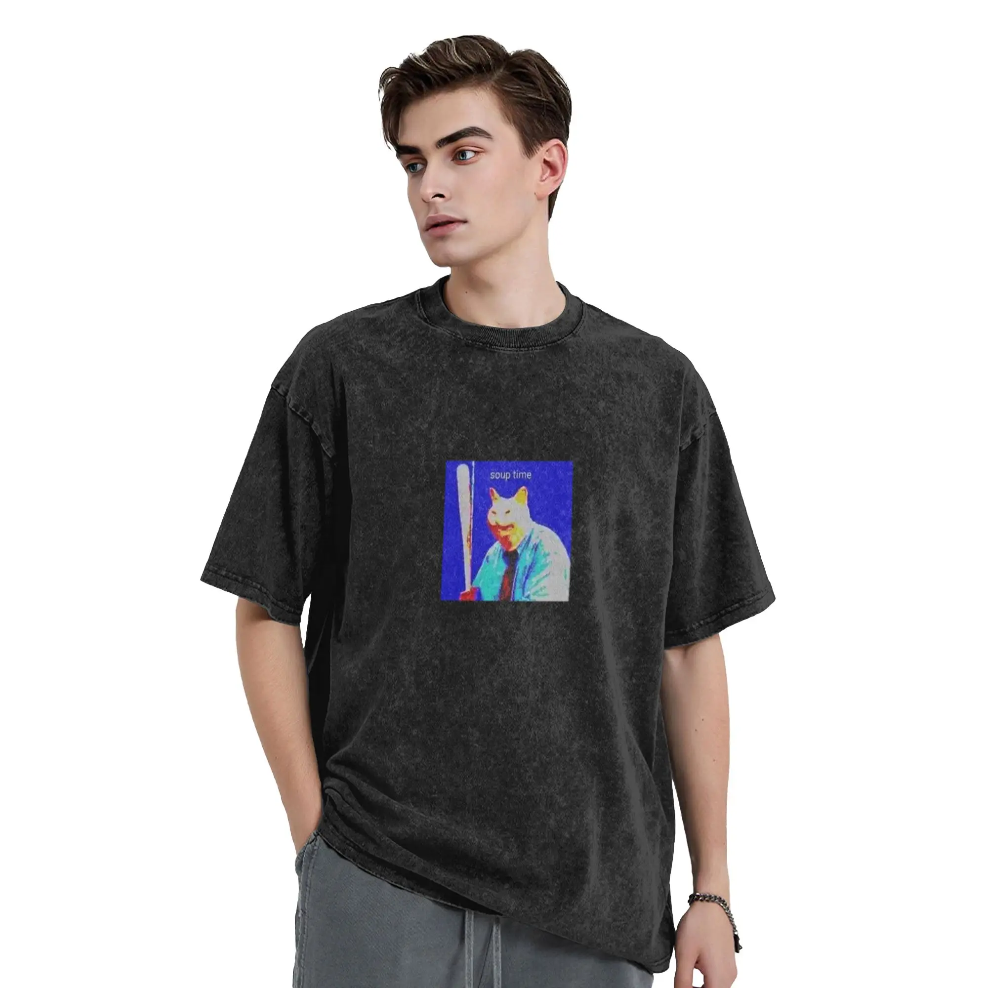 Cat sticker Meme  Soup time  Unique Trendy A T-Shirt Oversized Short Sleeve Cotton Tees Tops