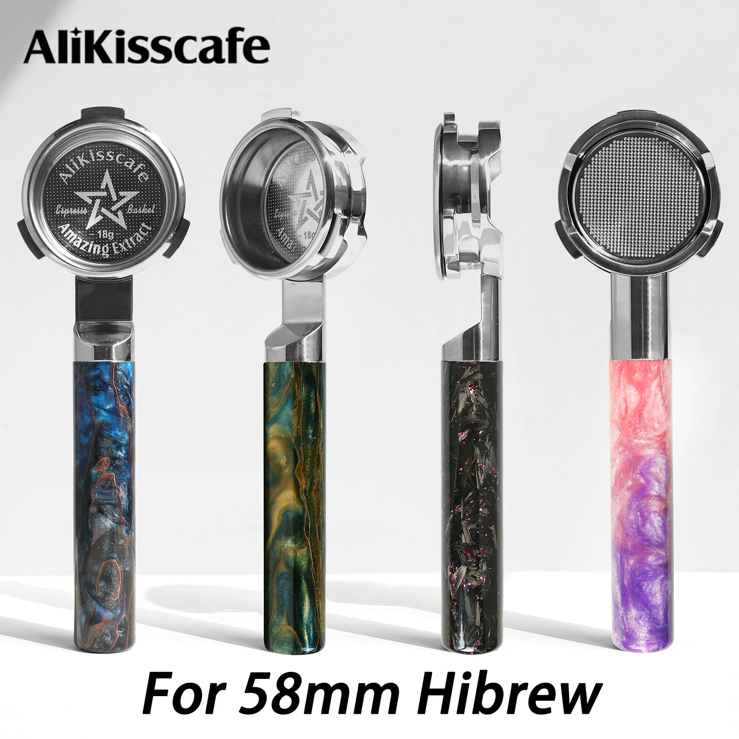 AliKisscafe 58mm Coffee Bottomless Portafilter Lay Flat CNC for Hibrew H7 H7a H10a Breville Barista Espresso Accessories Tools