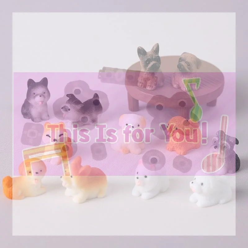 2pcs Dollhouse Cute Puppy Dog Model Kawaii Mini Animal 1:12 Figurine Miniature Resin Keychain DIY Landscape Scene Decor Ornament