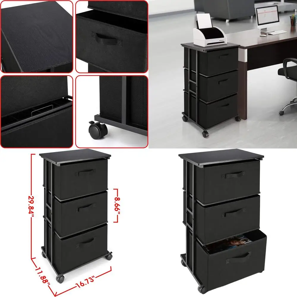 

3-Drawer Fabric Dresser Tower - Vertical Storage for Bedroom, Closet, Office in Black