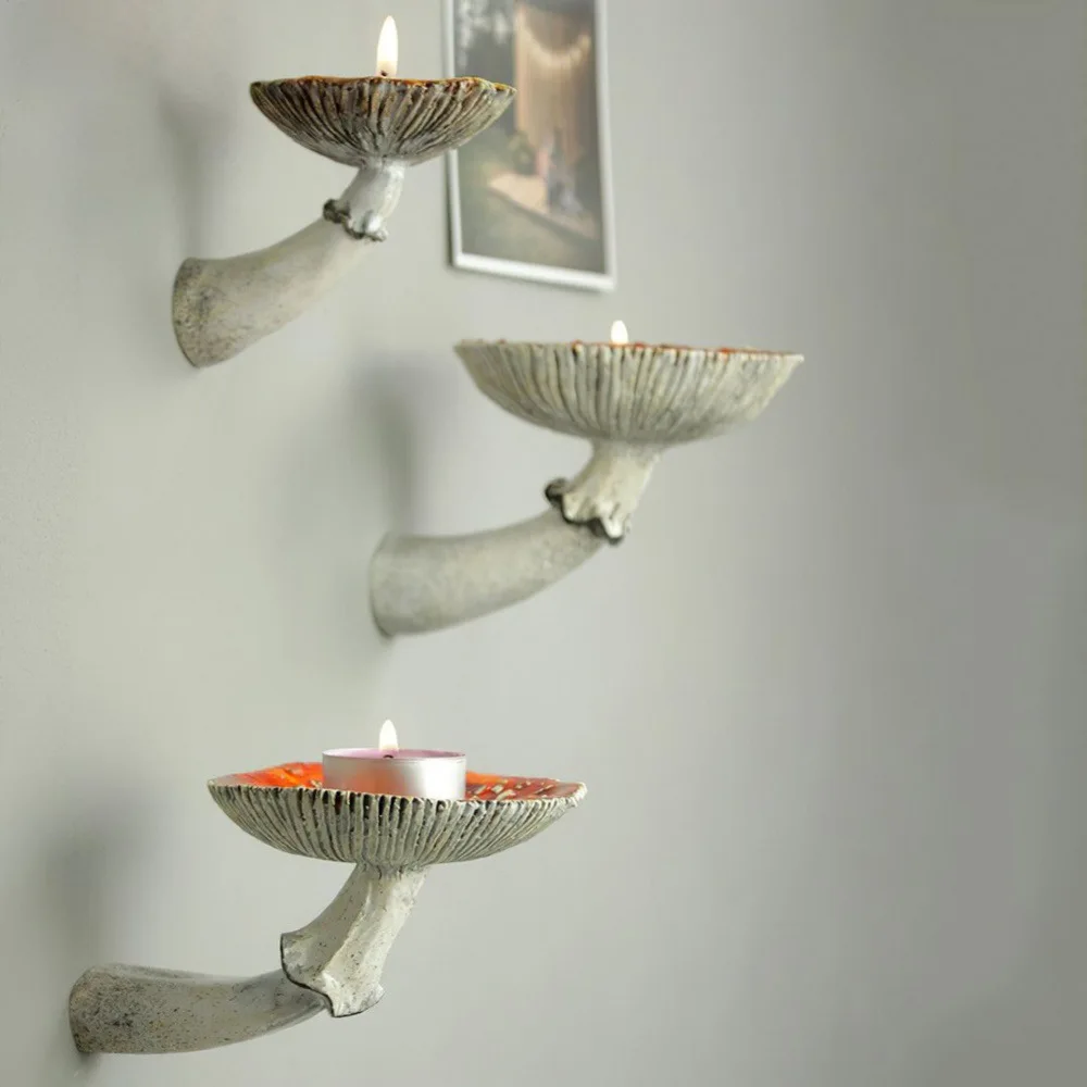 Mushroom Wall Shelf - Creative Home Decor, Multi-functional Wooden Organizer with Candle Holder