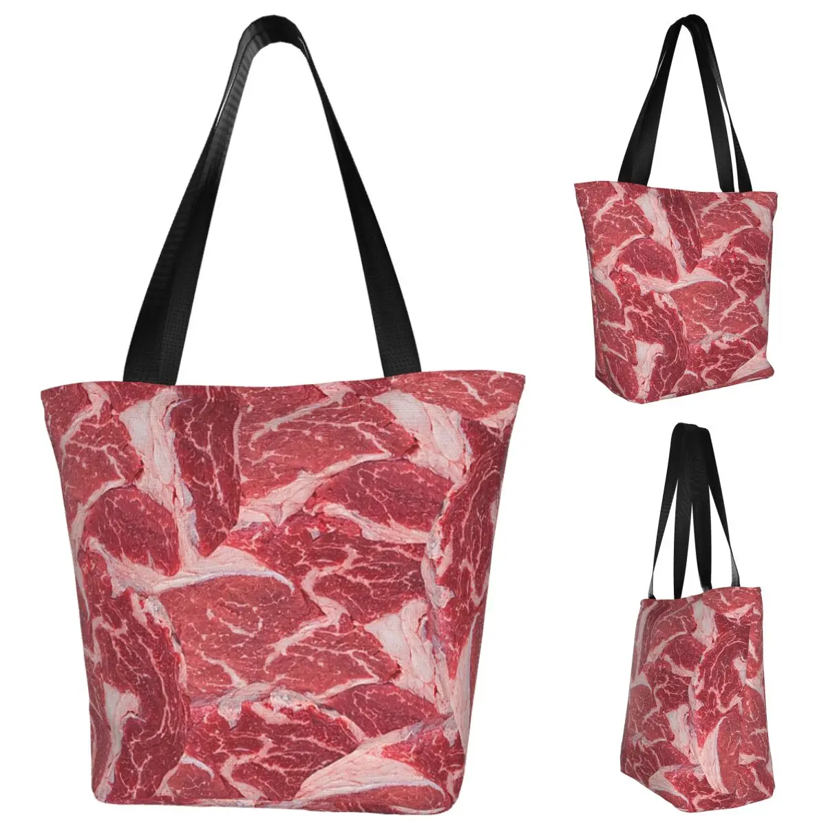 Bolso de mano para compras de carne, bolso de hombro de gran capacidad de lona, bolso de compras para mujer