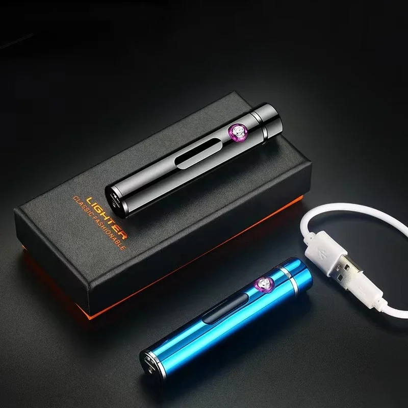 

Mini Touch Sensing USB Charging Pulse Lighter Electric Double Arc Flameless Lighters Metal Windproof Lighters Men's Gadget