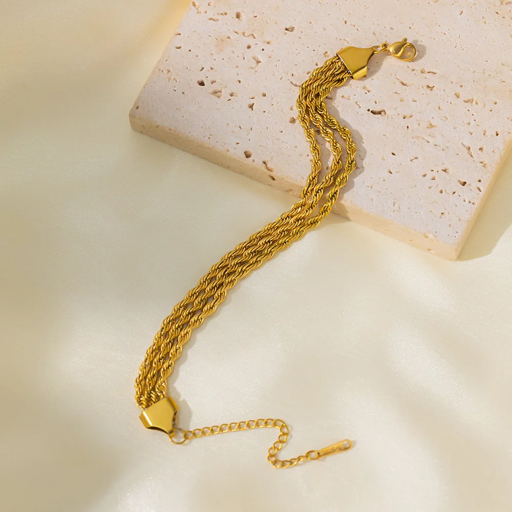 Stainless Steel Three Twisted Chains Bracelet For Women Gold Color Non-fading Punk Hand Chain New Trendy Party Jewelry Gifts