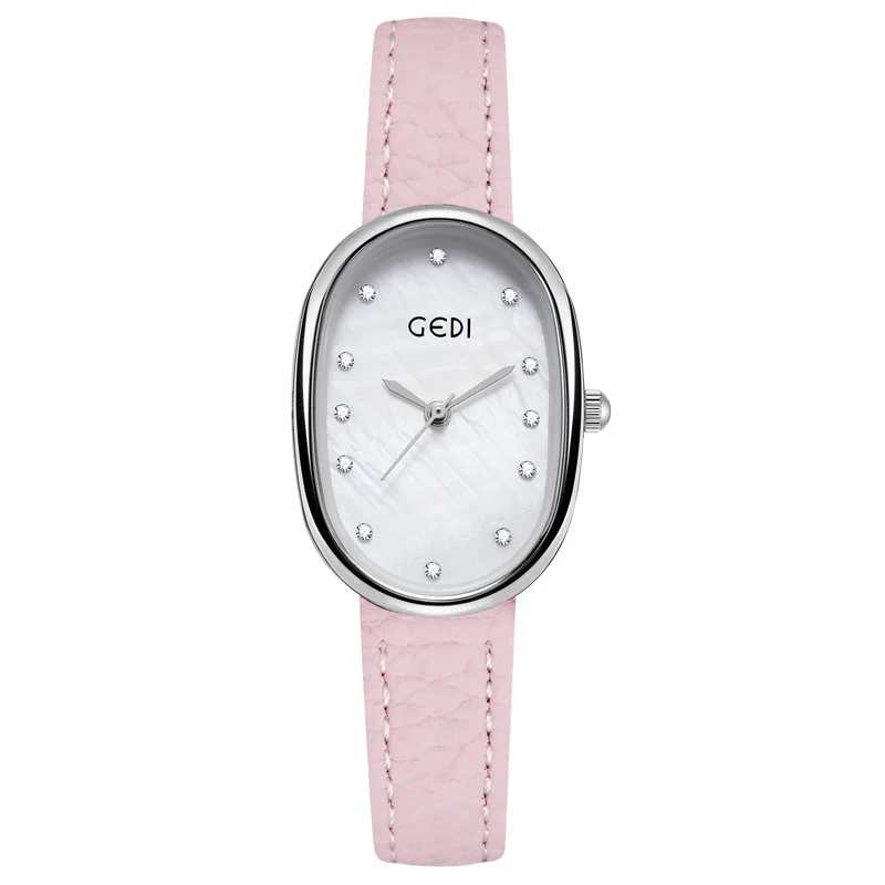 Light luxury mother-of-pearl women's watch niche oval waterproof watch ladies litchi pattern leather belt quartz watch