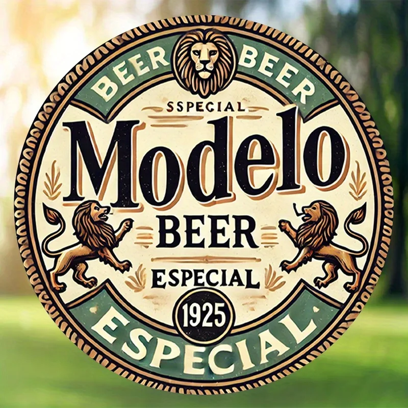 1pc Vintage Lion Beer Label Retro Bar Round Metal Sign 8x8Inch 2D Flat Pub Man Cave Wall Decor Gift