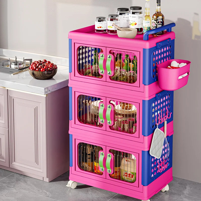 Dopamine Small Cart Folding Storage Boxes Bathroom Kitchen Storage Rack Home Multi-layer Storage Cabinet Removable Organizer