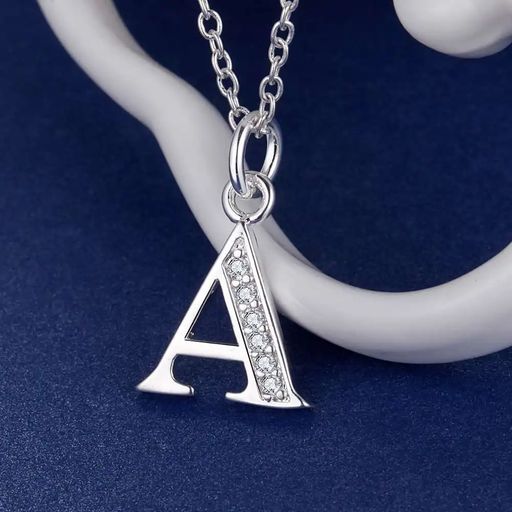 

New 26 Letter 925 Sterling Silver Necklace Pendant For Women Fashion Clavicle Chain Wedding Jewelry Party Gift High quality