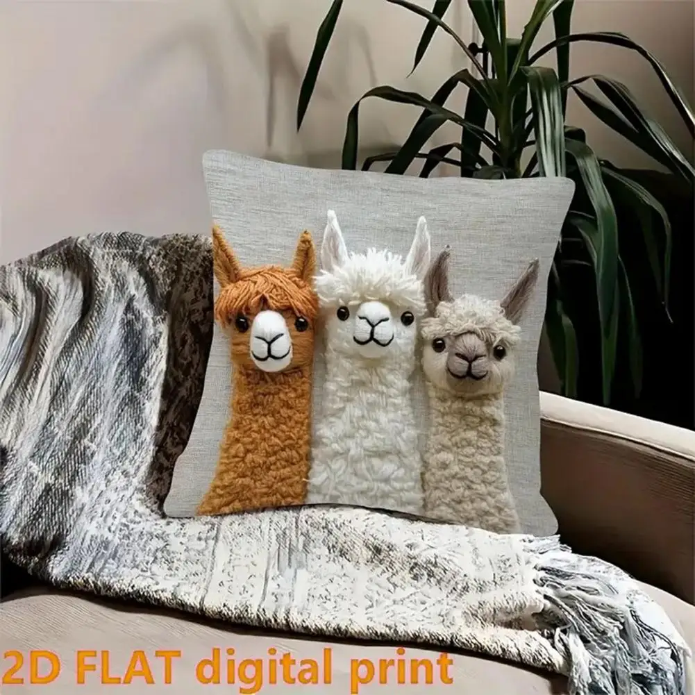 45cm Pillow Cover 2D Alpaca Pattern Easy to Wash Soft Breathable Fabric Cushion Cover Living Room Bedroom Home Decor