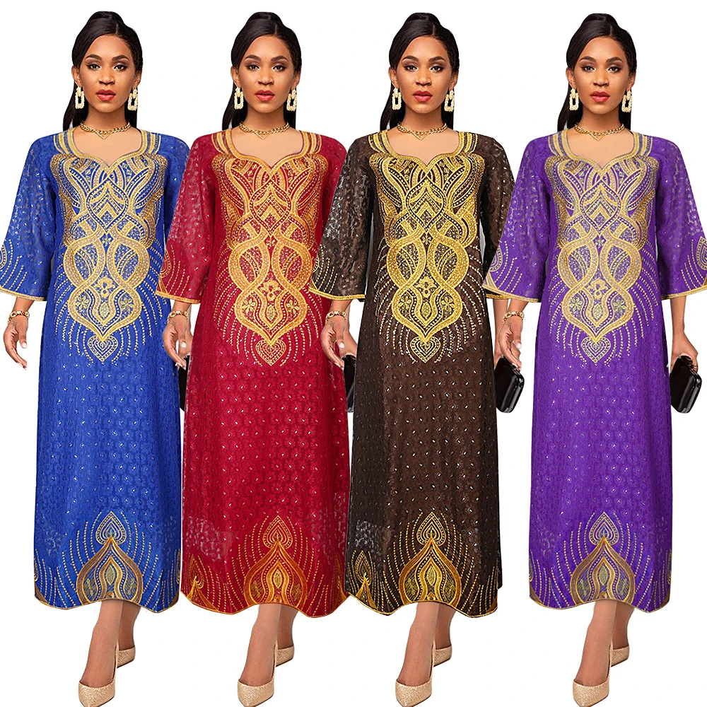 

H&D African Dresses For Women Bazin Riche Tradition Embroidery Dress Lady Ankara Robe Clothes Party Gowns Skirt Trads Wears