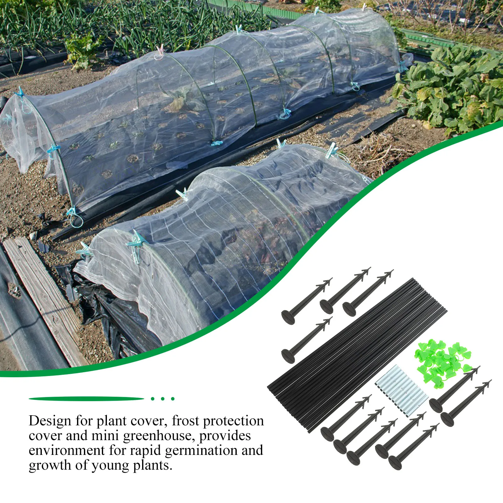 1Set Insect Netting Kit Heavy Duty Garden Hoops for Frost Protection Uv Resistant Plant Cover Support Tunnel for Vegetables