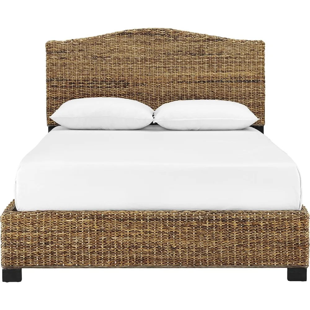 Cama con plataforma Crosley Furniture, cabecero y pie de cama de ratán de fibra natural tejida a mano, hoja de plátano, King