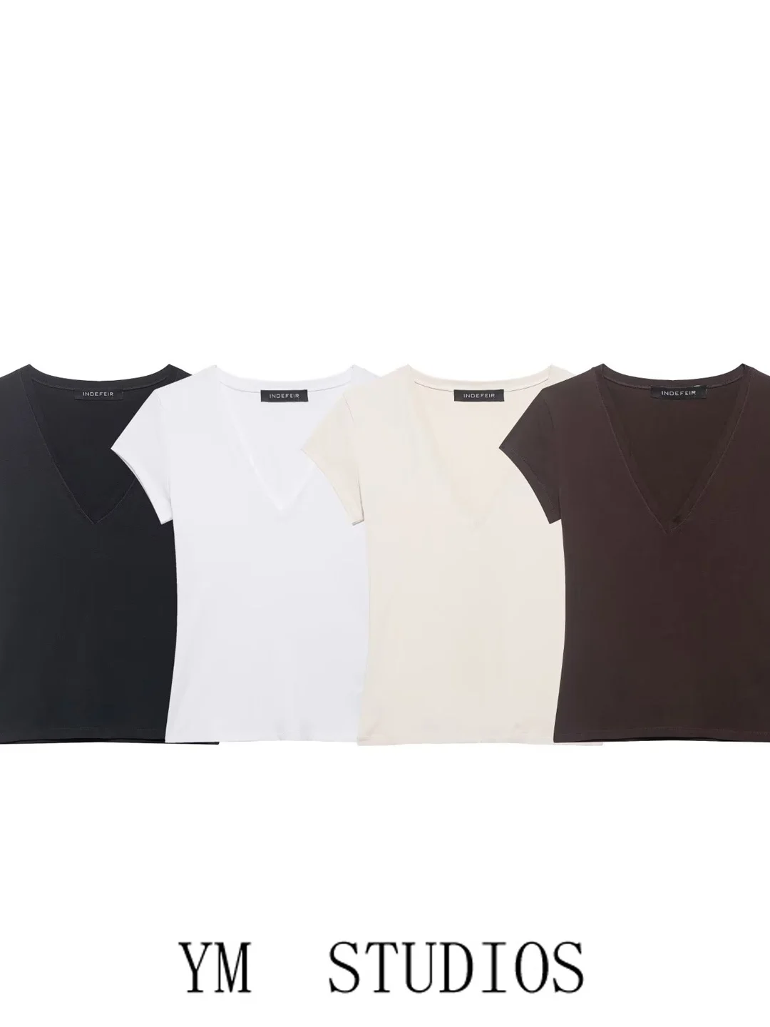 Simple Style V-Neck Short Sleeve T-Shirt Women's Versatile Slim Fit  Color Top Multiple Colors Available Ladies T-Shirt