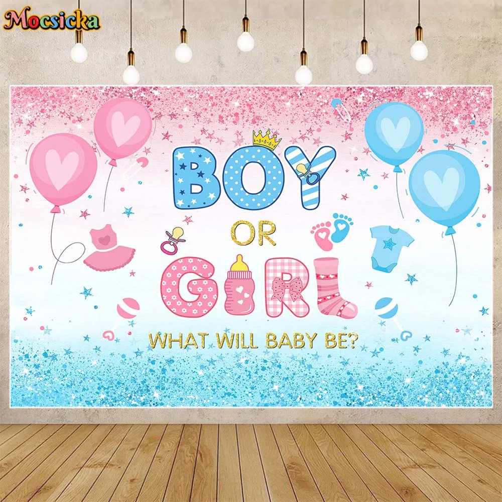 

Mocsicka Blue and Pink Gender Reveal Backdrop Boy or Girl Newborn Welcome Party Decor Baby Shower Background Photo Studio Props