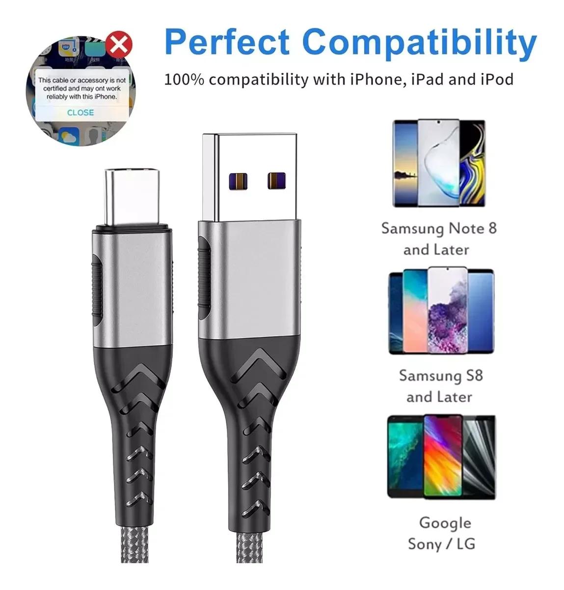 2pcs 5A Fast Charging Cord Type C Cable For Samsung Xiaomi Huawei Oneplus POCO OPPO Quick Charge USB C Cables Phone Charger