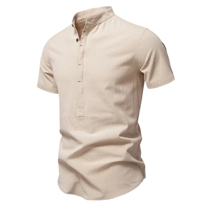 

Mens Short Sleeve Solid Color Linen Shirt Turn Down Collar Casual Summer Breathable Comfort Shirt