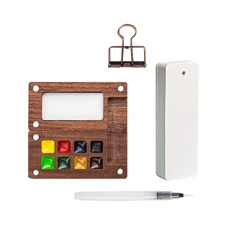 

Travel Paint Palette Kit Portable Sketchbook Palette Small Wooden Watercolor Paint Set With Clip Portable Wooden Colour Palette