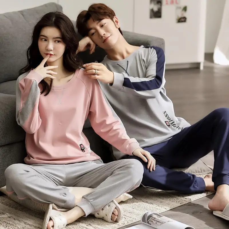 Cotton Couples Sleepwear Long Sleeve Loose Thin Home Clothes for Men And Women Spring Autumn Pure Cotton Home Clothes Set