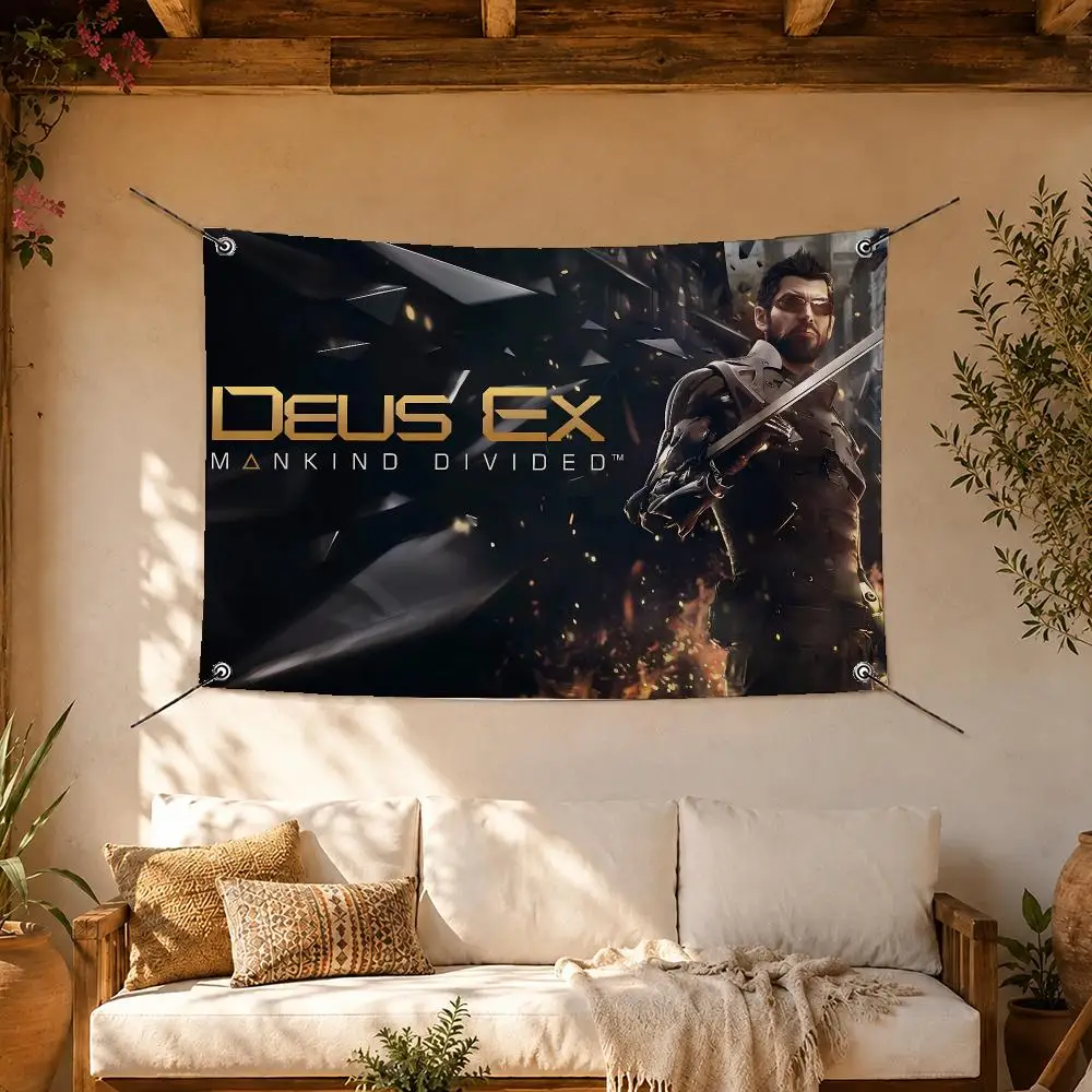 Deus Ex Cyberpunk Game Flags Room Home Decor Wall‑Hanging Art Banner, Outdoor for Bedroom Party Background Decoration