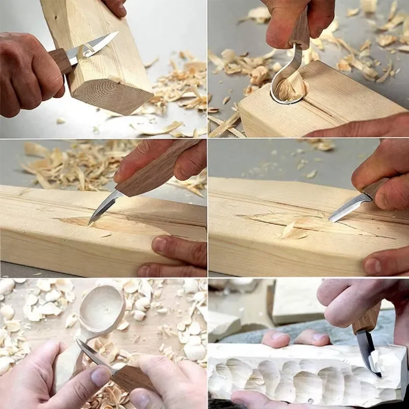 8Pcs Wood Carving Knife Chisel Set Woodworking Cutter Hand Tool Peeling Sculptural Spoon Carving Kit