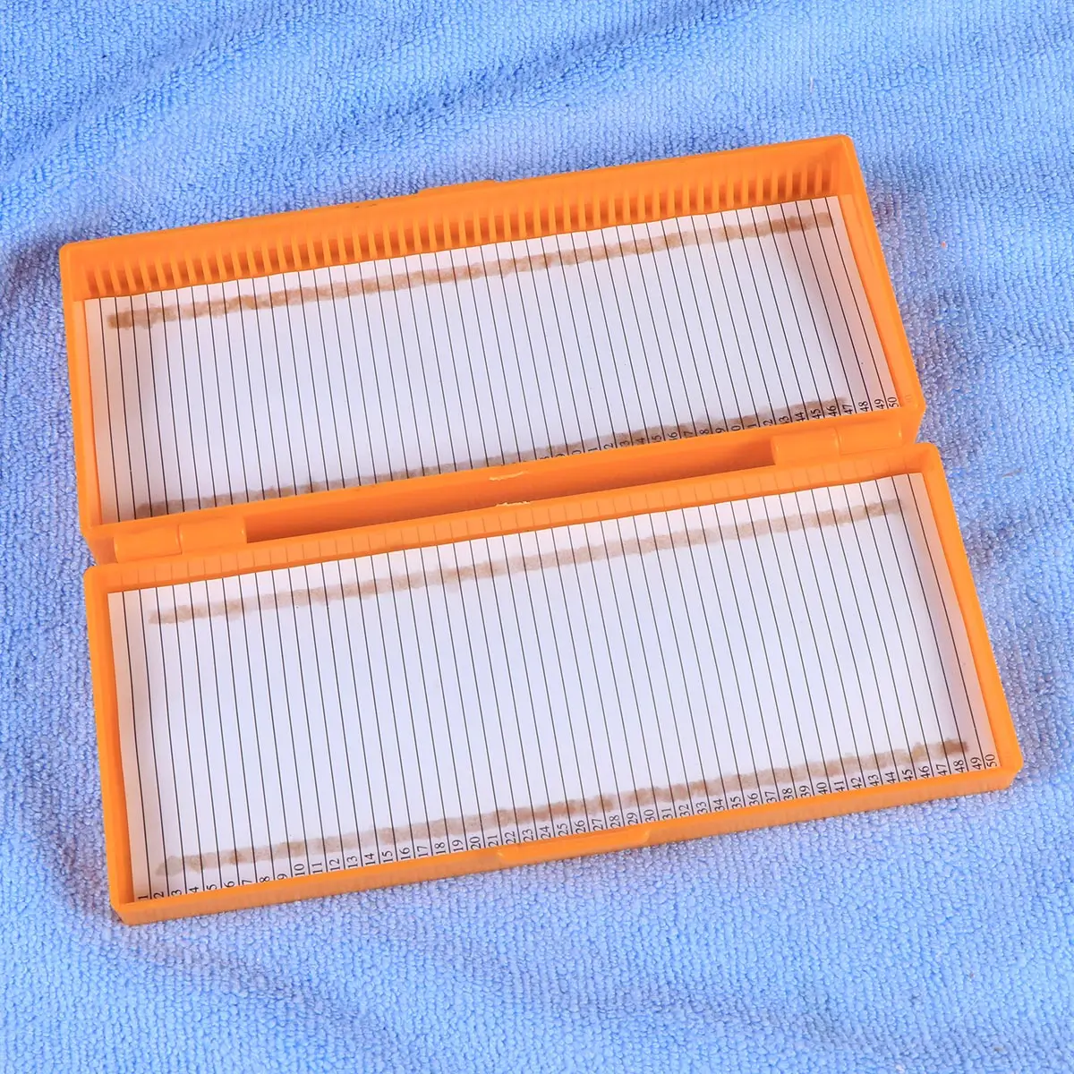

Professional Storage Box For Microscope Slides Top-Hinged Lid Clasp Secure Hold Numbered Slots Contents Sheet