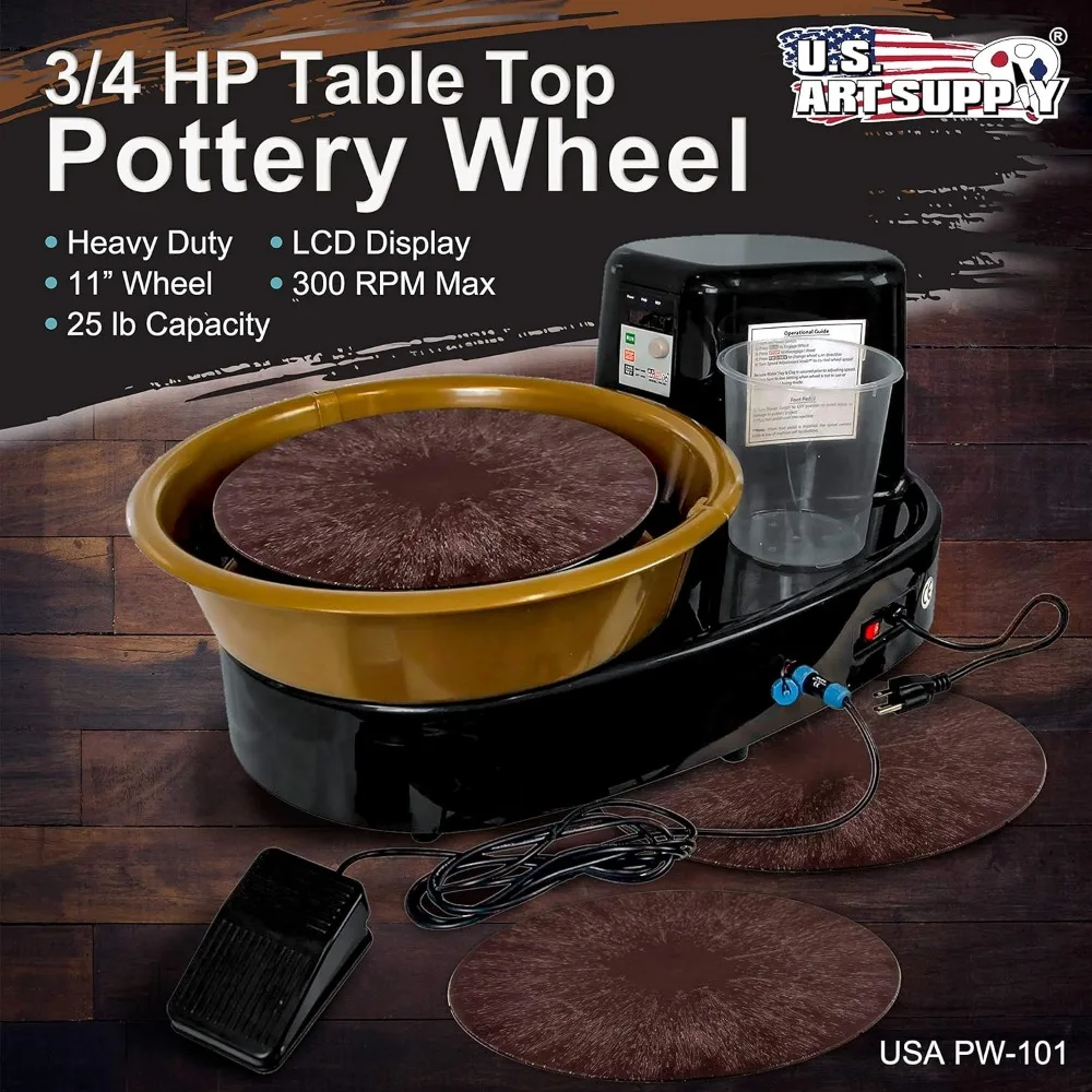 Table Top Pottery Wheel with LCD Wheel Speed Display - Includes Foot Pedal and 11