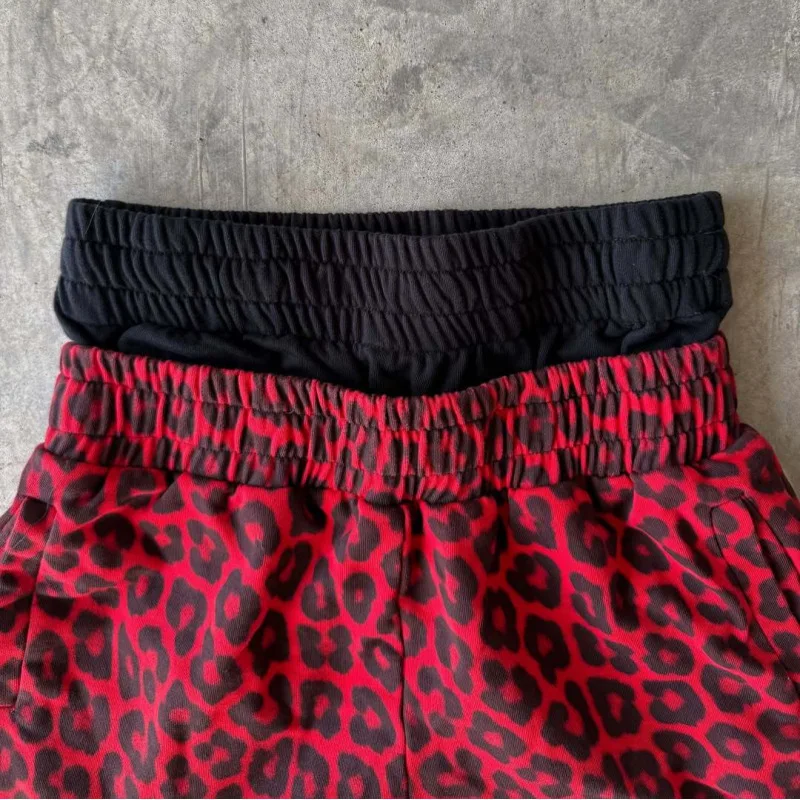 Urban Street Style luipaardprint dubbele tailleband letterprint wijde pijpen broek unisex casual comfortabele dagelijkse slijtage broek