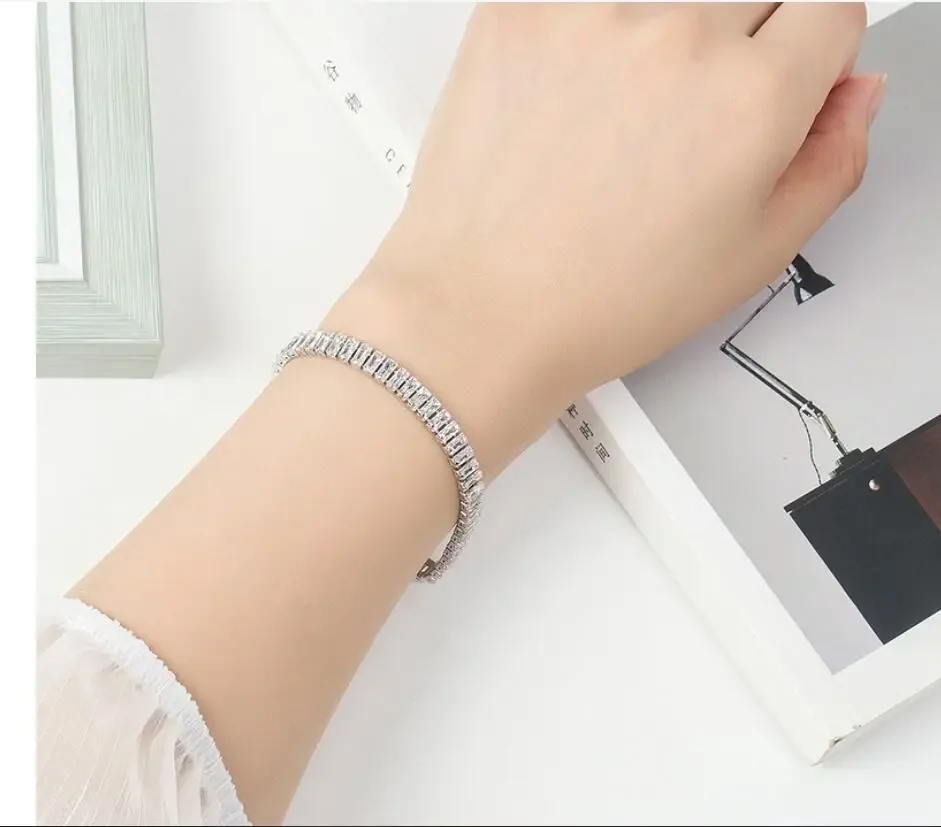 Popular Brands 925 Sterling Silver Elegant Crystal Bracelet For Women Fine Jewelry Engagement Wedding Party Gifts 18CM
