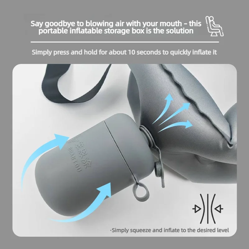 Outdoor travel inflatable lumbar support pillow, long inflatable neck pillow, portable and foldable, with a push-button design