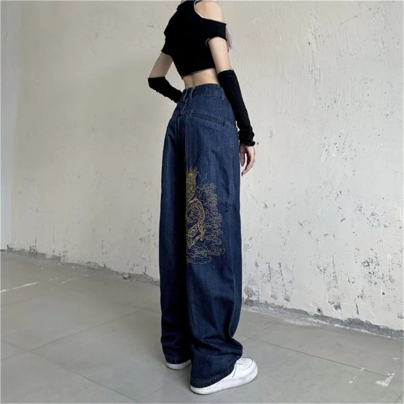 

Jeans Women's Clothing Fashionable Embroidery Wild Trend Loose Autumn Clothes Wide Leg Unisex Mom Baggy Cargo Pants Y2K