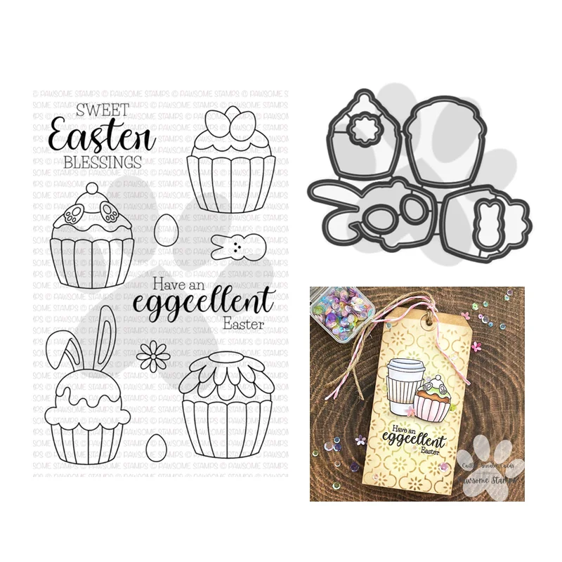 Eggcellent Cupcakes Happy Easter Clear Stamps New March 2023 Scrapbooking for Paper Making Metal Cutting Dies Frames Card Craft