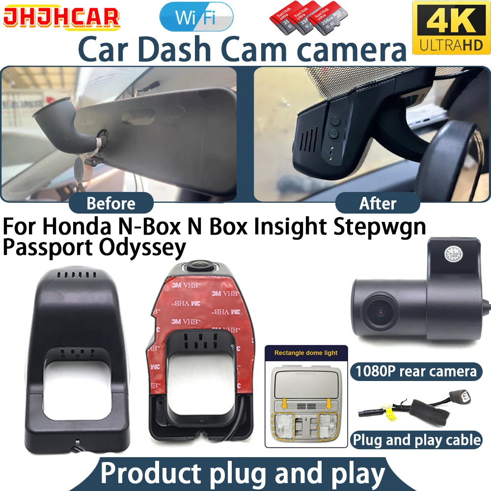 4K UHD Dash Cam For Honda N-Box N Box Insight Stepwgn Passport Odyssey Plug And Play WiFi DVR Car Camera Video Recorder Night