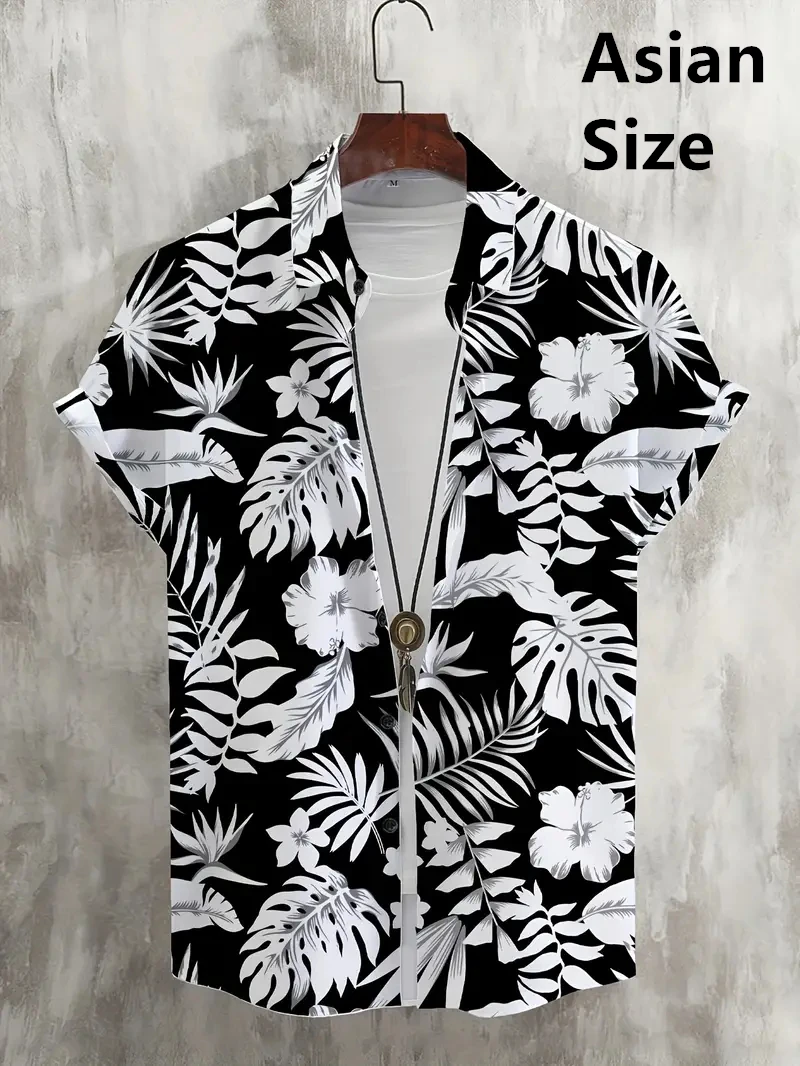 2025 Hawaiian Man Shirts Fashion Flower Leaf Printed Blouse Single-breasted Beach Short SleeveTops Tees Men's Holiday Clothing