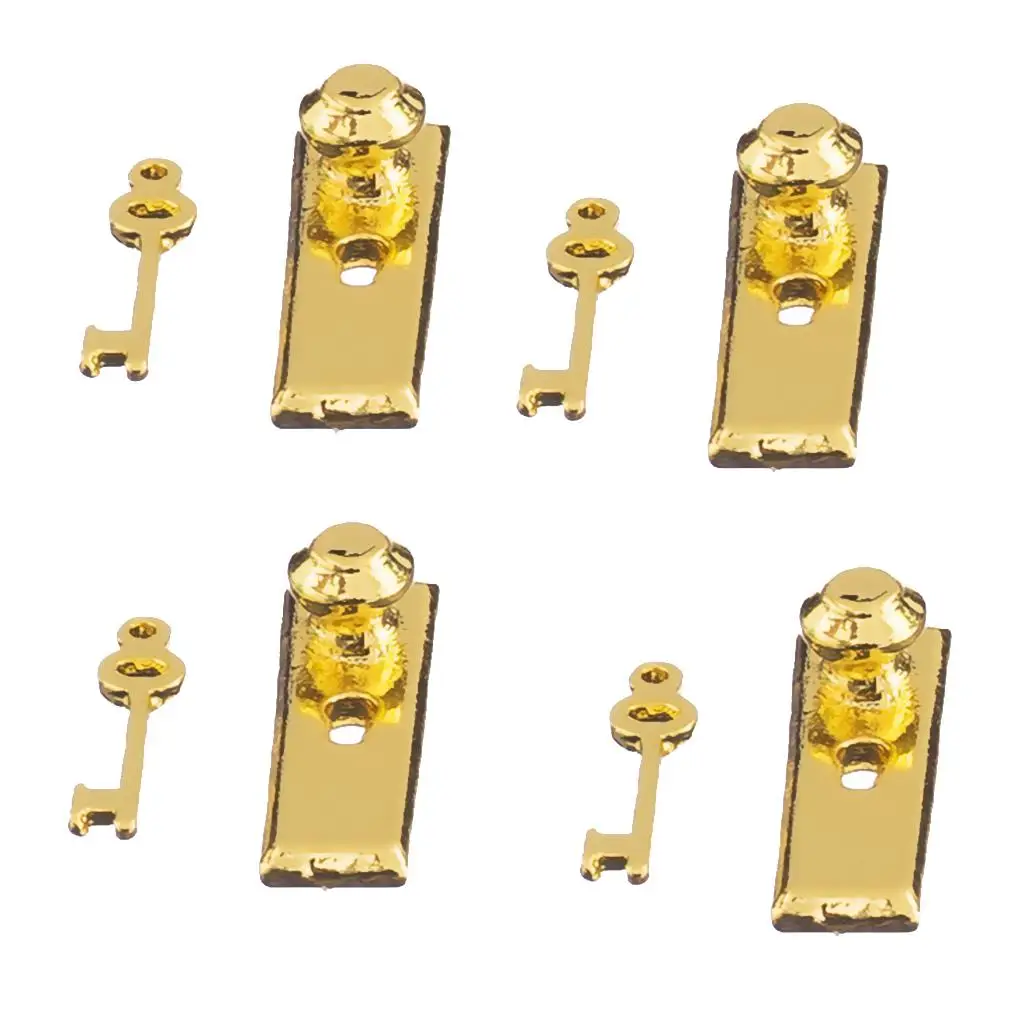Set di 4 serrature per porte in miniatura per case delle bambole con chiavi 1:12