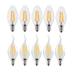 10PCS E14 LED Bulb Filament Candle Lamp C35 C35L 2W 4W 6W 110V 220V Dim Edison Retro Antique Vintage Style Warm White Chandelier