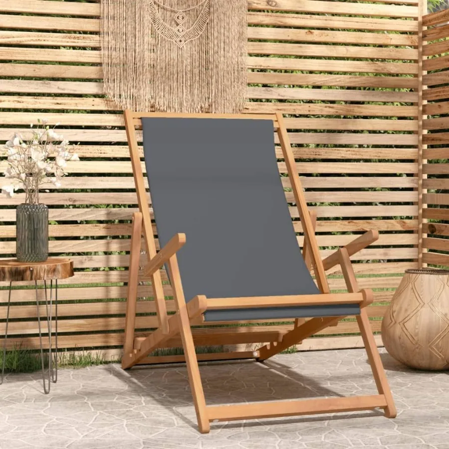 

Folding Beach Chair Solid Wood Teak Gray