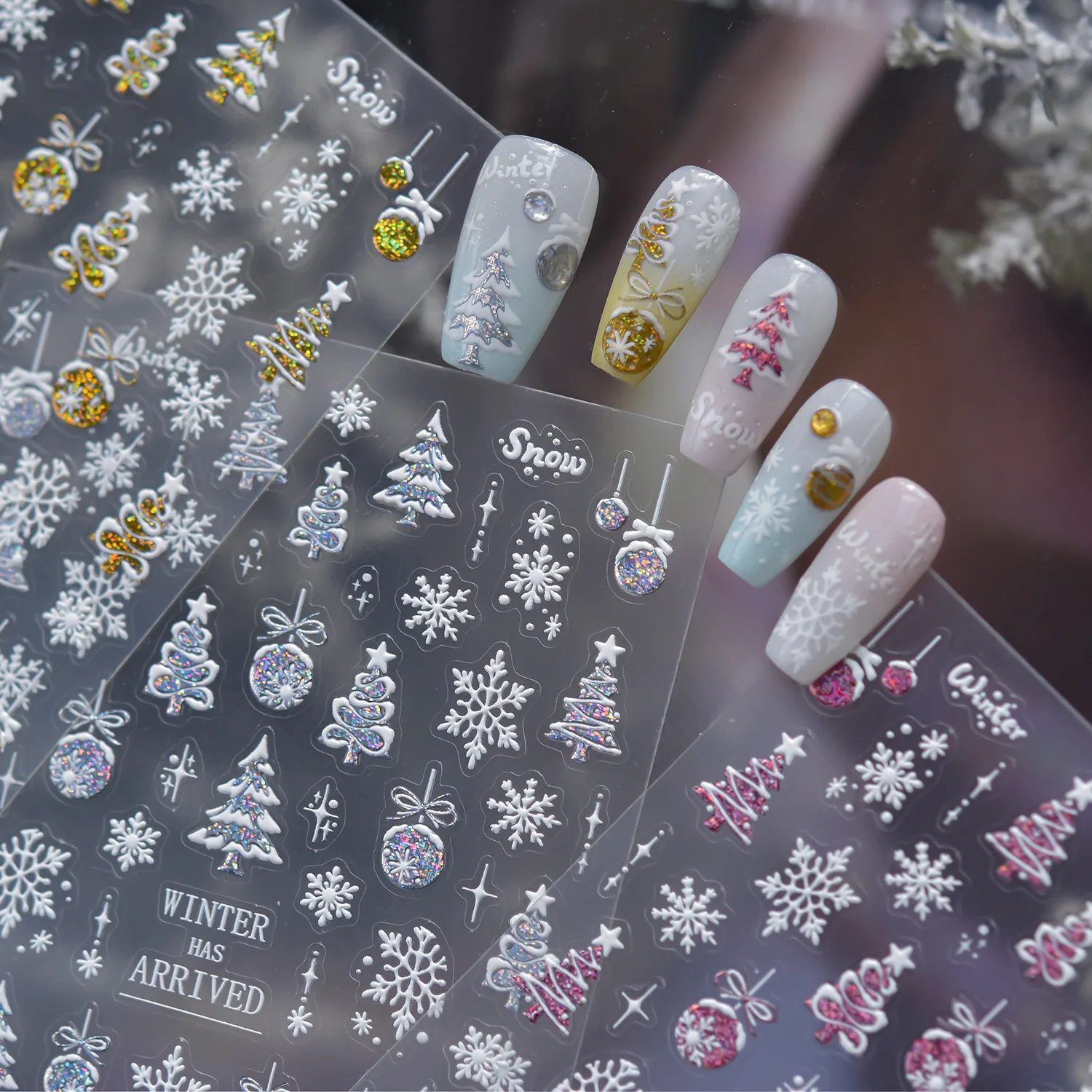 Nail Art Stickers Metallic Glitter Christmas Ball Adhesive Decals Winter Shiny DIY Manicure Decoration Lightweight Holiday