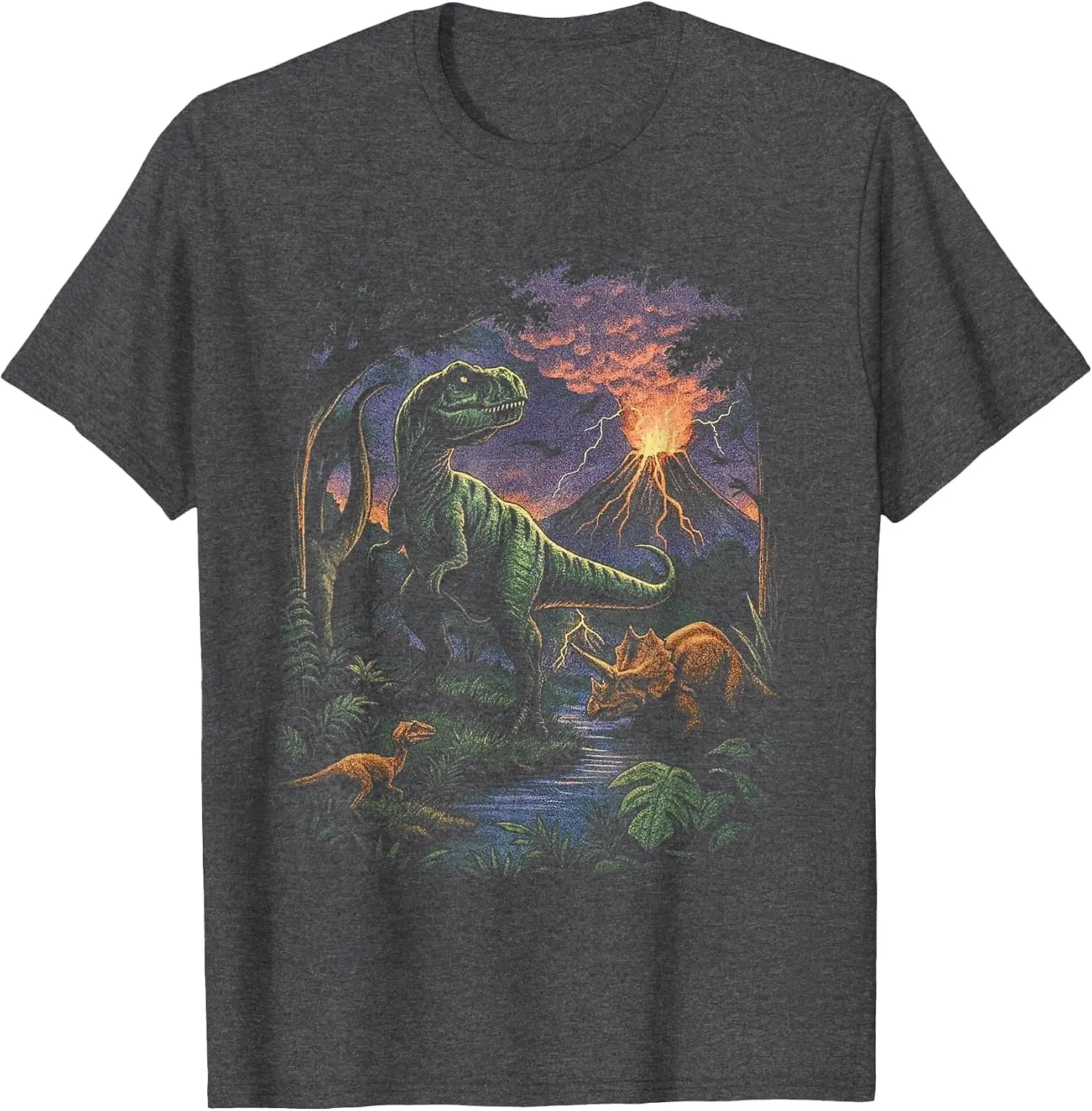 Vintage Dinosaur 90S T Rex And Triceratops Volcano Nature T-Shirt vintage style tee  boxy fit tee black graphic tee 100% cotton men