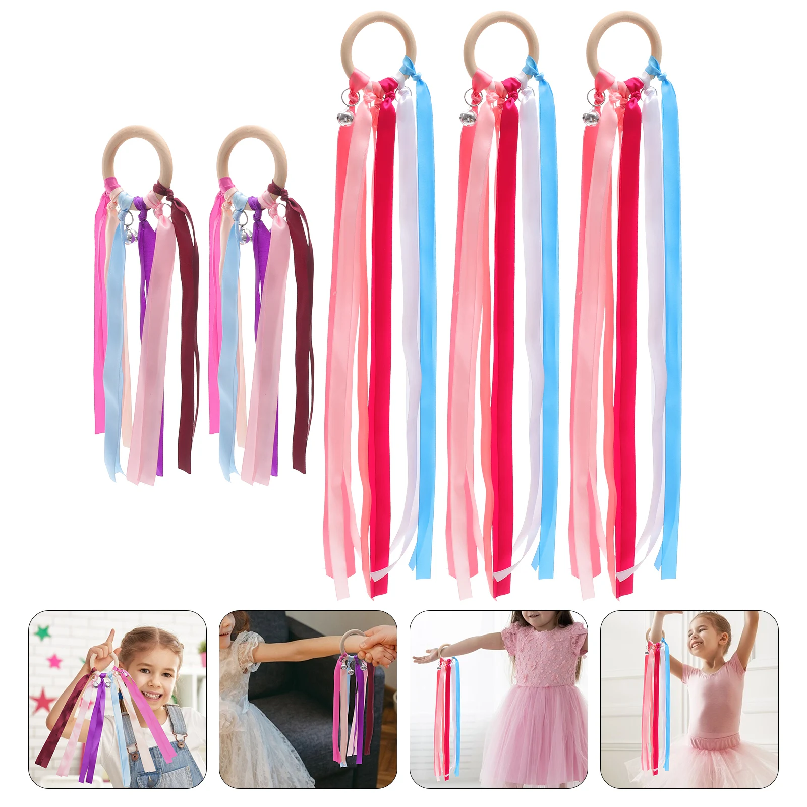 

5pcs Dance Ribbon Kite Rainbow colored Streamers Baby Toys Wrist Color Recognition Flying Ribbon Wooden H Outdoor Toy