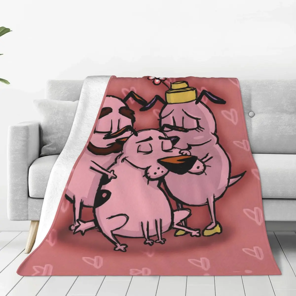 Custom 3D Printed C-Courage The Cowardly Dog Blankets Breathable Soft Flannel Sprint Throw Blanket for Sofa Office Bed