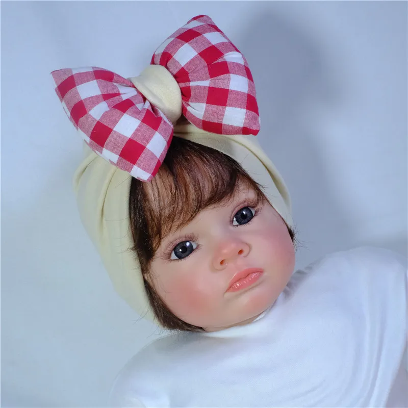 Gorro Fetal a cuadros para bebés y niñas, gorro de cabeza de cúpula con lazo grande, turbante indio a juego, accesorios