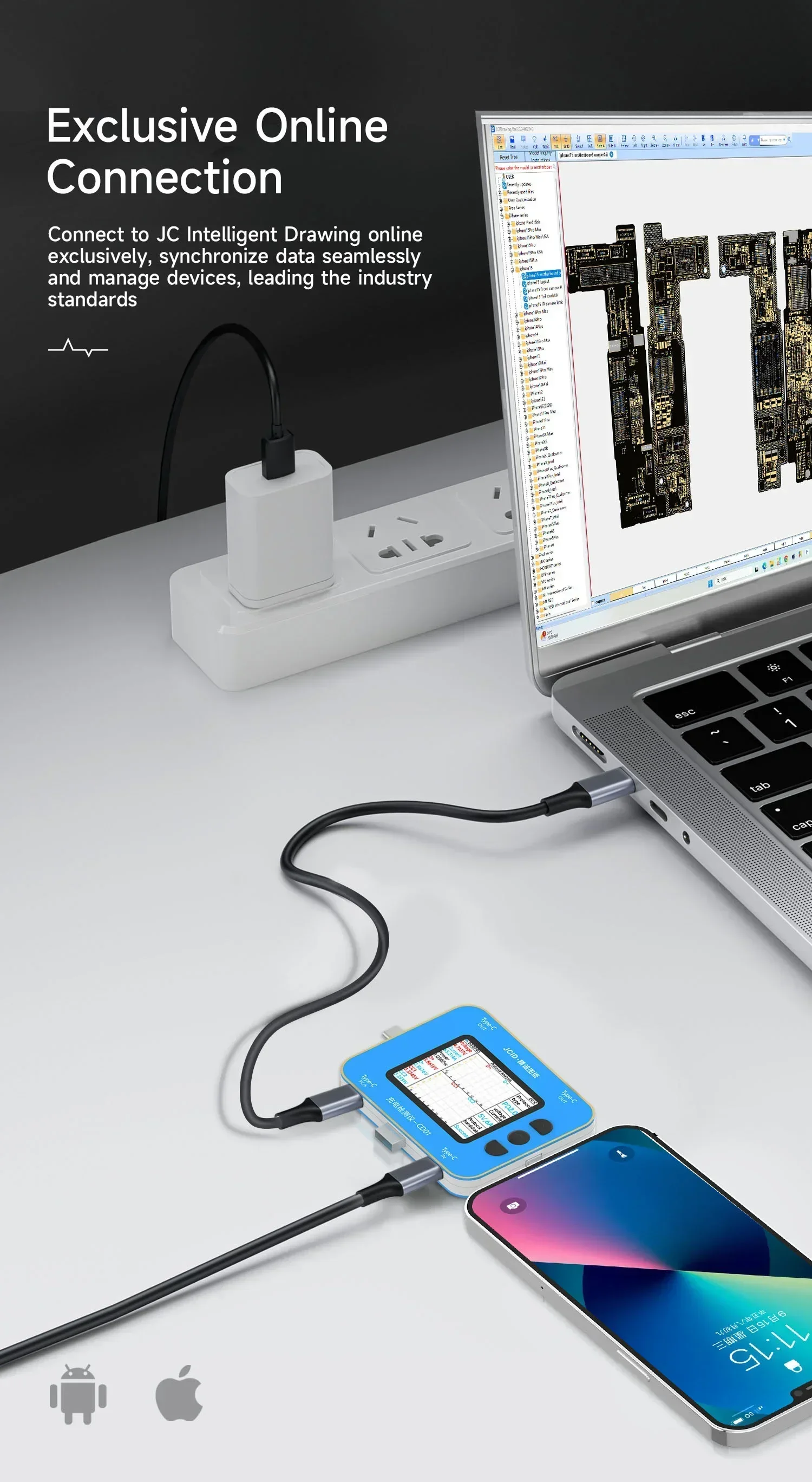 JCID CD01 Intelligent Charging Detector Deep Protocols Analysis Work with JC Intelligent Drawing Testing without Dismantling