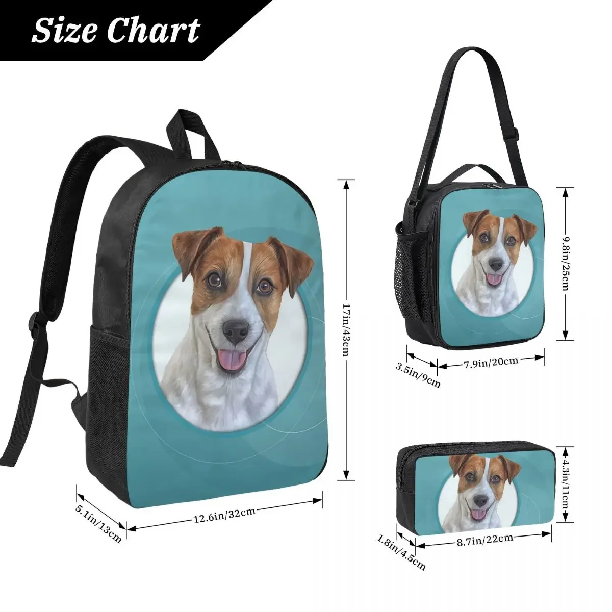 Dog Jack Russell Terrier Drawing, Illustration Funny Dog Backpack BookBag Bag Shoulder Bags 3ps Insulated Lunch Bag Pencil Case