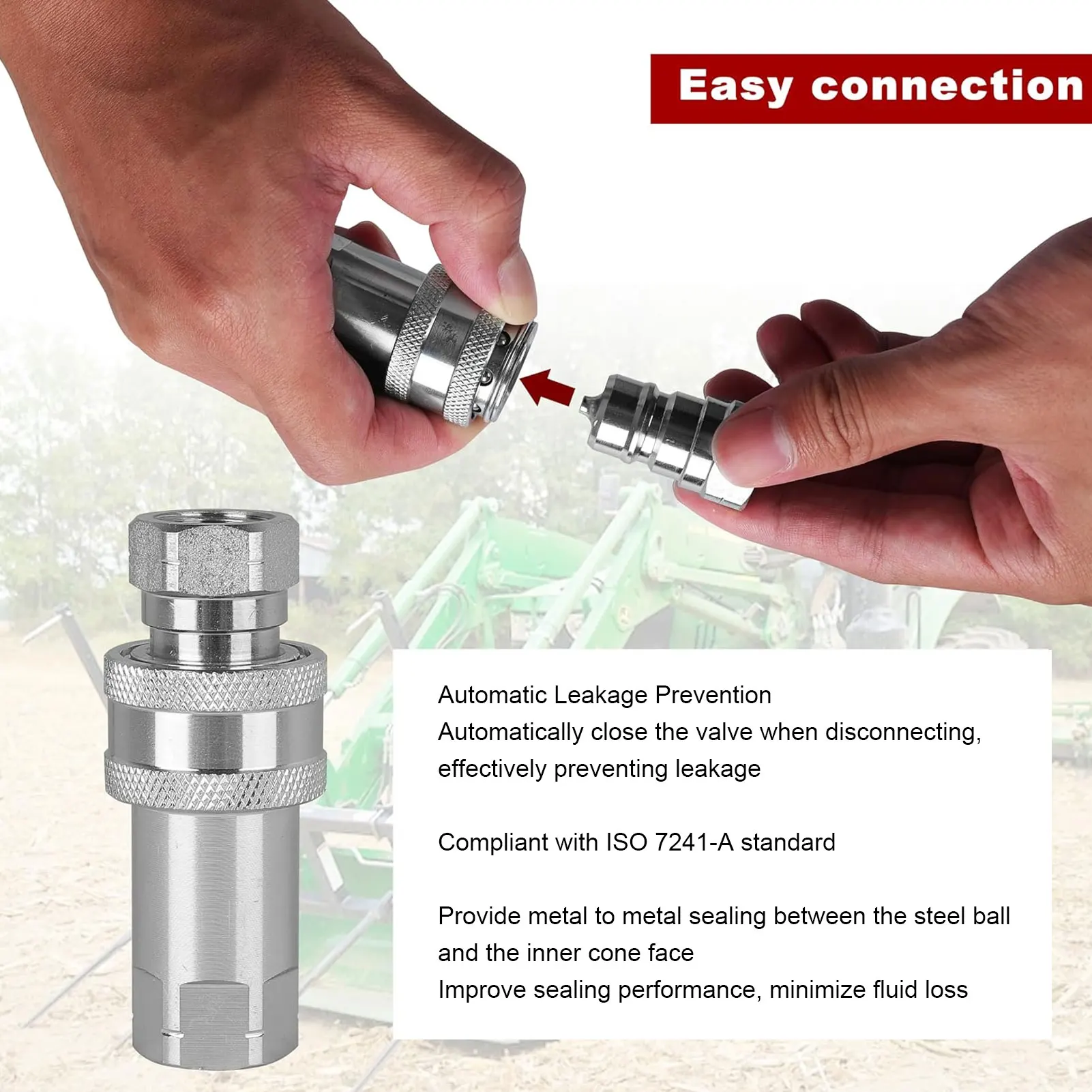 1/2in NPT Hydraulic Coupler Male and Female ISO 7241-A Hydraulic Quick Connect Coupling with Dust Caps Hydraulic Coupling