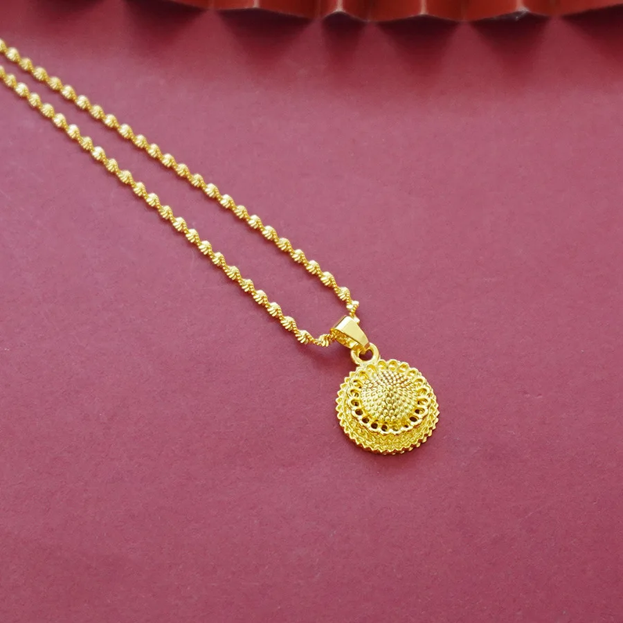 9999 gold Middle East style conical design necklace pendant earrings ring set of jewelry